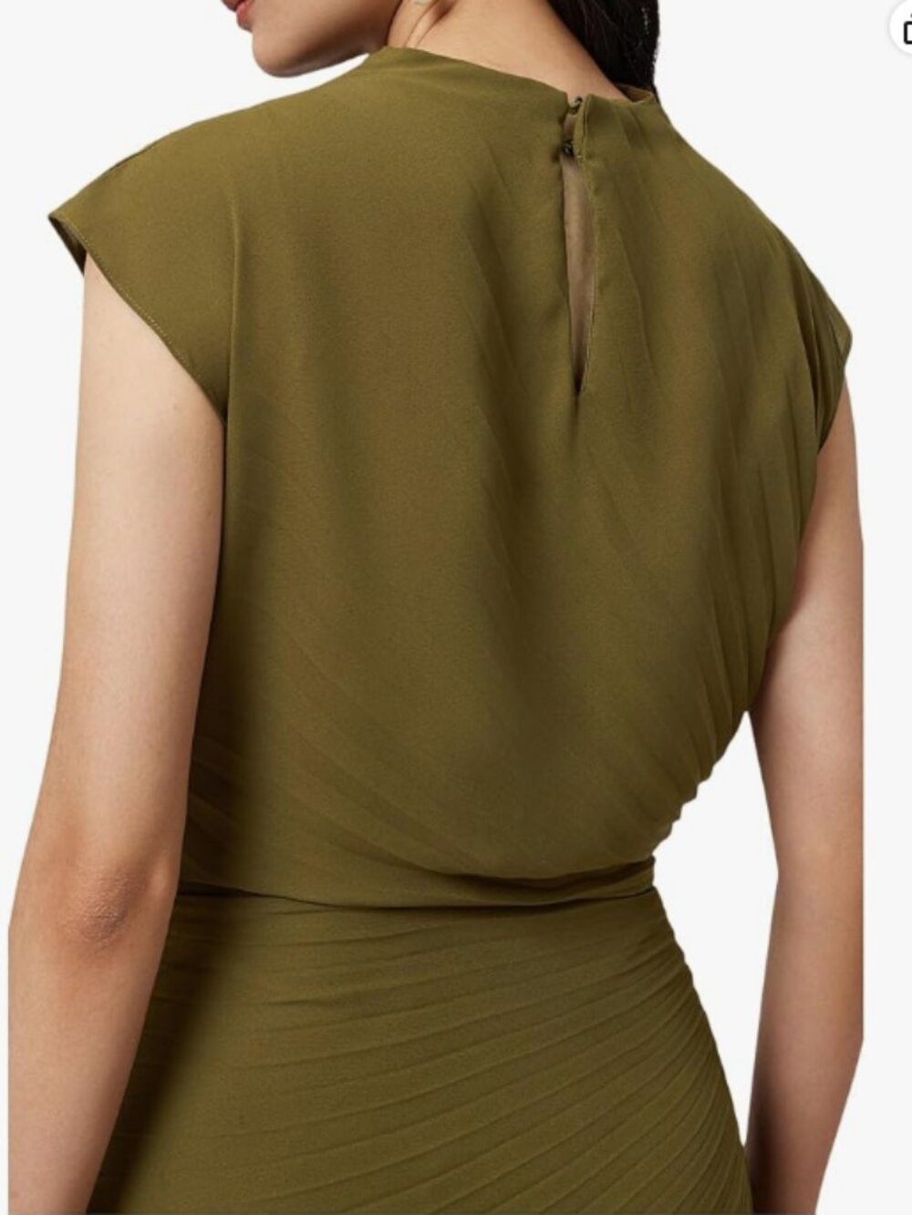 AllSaints: Rayanna Pleated Cap Sleeve Dress, Size 8, Olive Green - Picture 3 of 9
